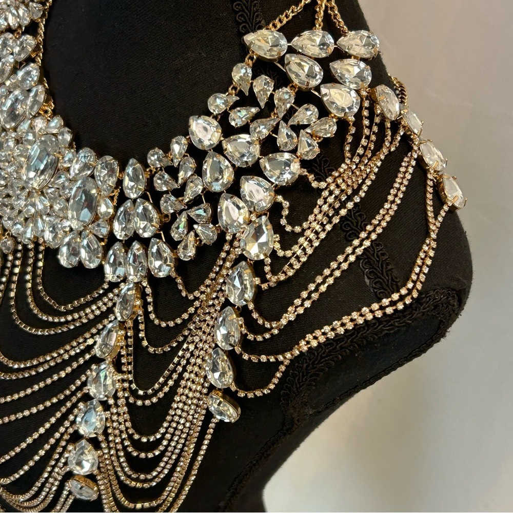 Bridal Luxury Wedding Body Jewelry Crystal Rhinestone Necklace Chains Statement - Picture 7 of 14
